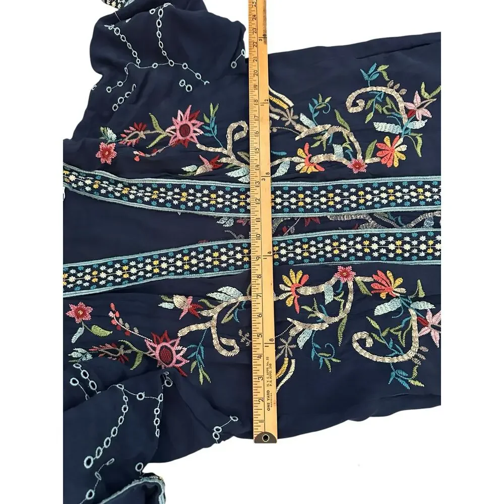 Johnny Was Long Kimono Jacket Summer Floral Embroidered Navy Blue Size Small - Picture 9 of 9